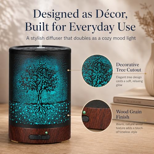 Essential Oil Diffuser- Aromatherapy Diffuser with7 Colors Light and Auto-Off for Women Metal Cool Mist Humidifier for Hom...