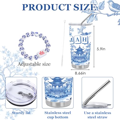 Koazava 4 Pcs Mahjong Gifts Set, Stainless Steel Tumbler Socks Bracelet Gift Box Set for Women Man, Mahjong Party Accessor...