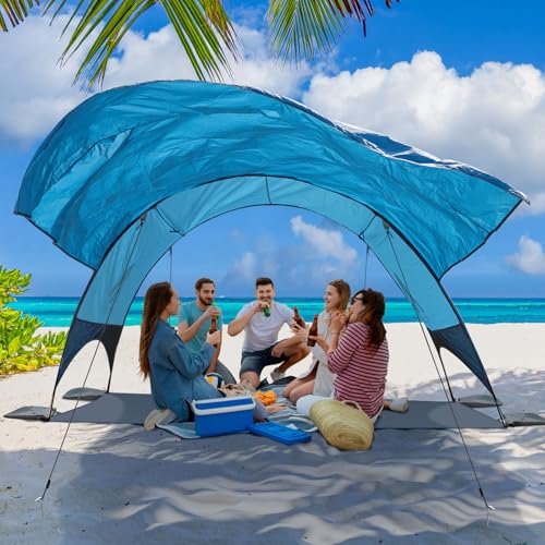 Flycoop 2026 Beach Tent with Floating Shade Sail – Portable & Ventilated Beach Umbrella Canopy with 360° Airflow, Dual Sid...
