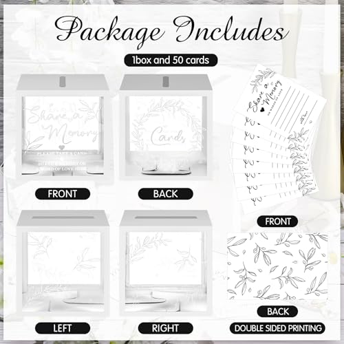 Pajean 50 Pcs Greenery Share a Memory Card for Celebration of Life Memory Cards Box with Transparent Windows Memory Box fo...