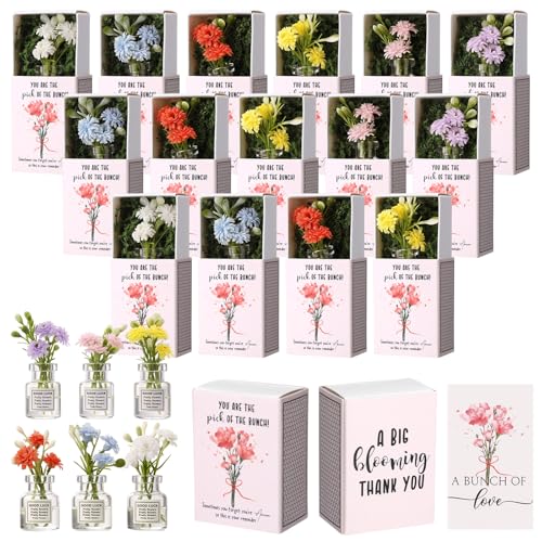 VioraWhite 12 Sets Thank You Gifts for Women Mother's Day Bulk Gifts Include Mini Glass Vase with Flower Floral Cards and ...