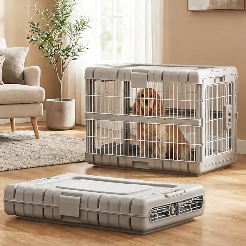 ZOMISIA Collapsible Dog Crate for Dogs - 28" L Heavy Duty Dog Kennel No Tools Required with 4 Sides Steel Foldable Cage fo...