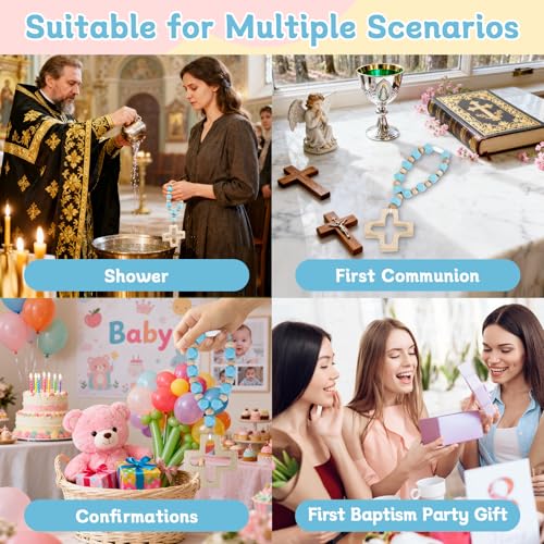 Sumalon Cross Baptism Silicone Rosary, First Communion Rosary Collection Shower Christian Communion Gifts