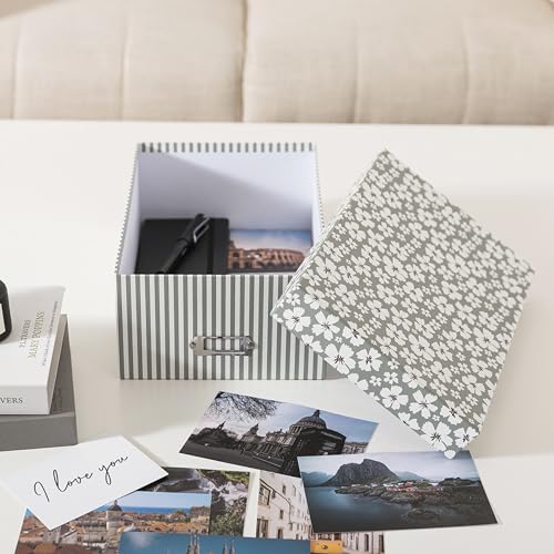 Soul & Lane Decorative Photo Storage Box with Lid, 11.7" × 7.7" × 4.5", Memory Box for Keepsakes, Floral Cardboard Picture...