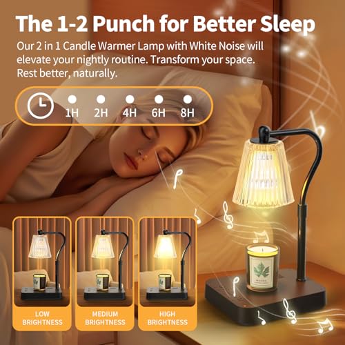 Fesmey Dimmable Candle Warmer Lamp with Timer, 2-in-1 Adjustable Candle Lamp Warmer Light Sound, Touch Control Lamp Candle...