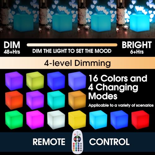Frienda 2 Pcs 4 Inch Light up Cubes Cool Cosmic Cube Lights 16 Colors LED Mood Lamp Waterproof LED Light Cube for Nursery ...