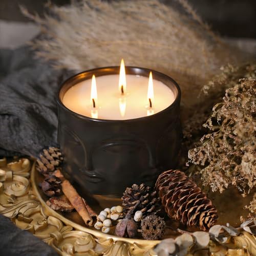 Viyffo 20oz Large Black Scented Candle – Vanilla Dreamscape & Amber Oud, 3 Wick Non Toxic Soy Candle, Funny Matte Ceramic ...