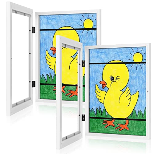 [2-Pack] Kids Art Frames, 8.5x11 Front Opening Kids Artwork Frames Changeable, White Artwork Display Storage Frame for Wal...