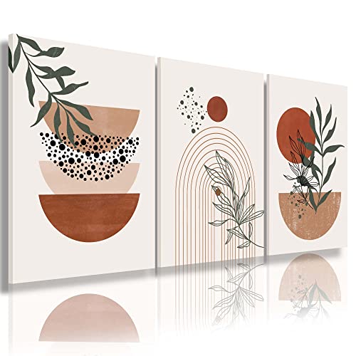 Boho Wall Art Prints, Boho Wall Decor, Abstract Geometric Prints Black Beige Terracotta Minimalist Art, Natural Framed Can...