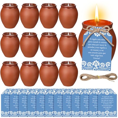 Conelist 12 Set Cielito Lindo Party Decorations Baby Shower Candles Terracotta Mexican Recuerdos DIY Jar Candles with Gift...