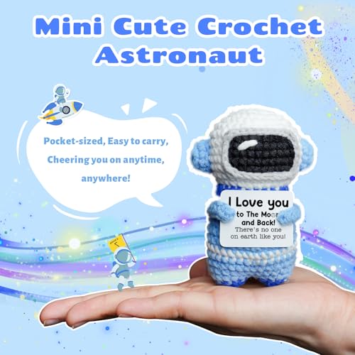 WoollyPearl Gifts for Him Her Boyfriend Girlfriend, to My Love Handmade Positive Crochet Astronaut, Valentines I Love You ...