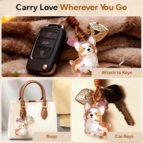 Corgi Dog Hair Collector Keychain Dog Fur Keepsake Pet Memorial Gifts for Dogs Pets Fur Memory Charm with Storage Photo