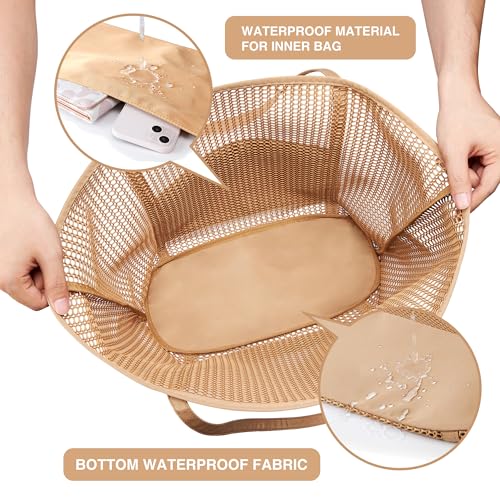 KALIDI Upgrade Version Beach Mesh Tote Bag MAX 27L Large capacity,Shoulder Bag Nylon Hobo Women Casual Foldable Beach Picnic