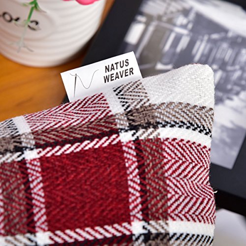 NATUS WEAVER 2 Piece Burgundy White Checker Pillow Case Soft Linen Square Decorative Throw Cushion Cover Pillowcase with H...
