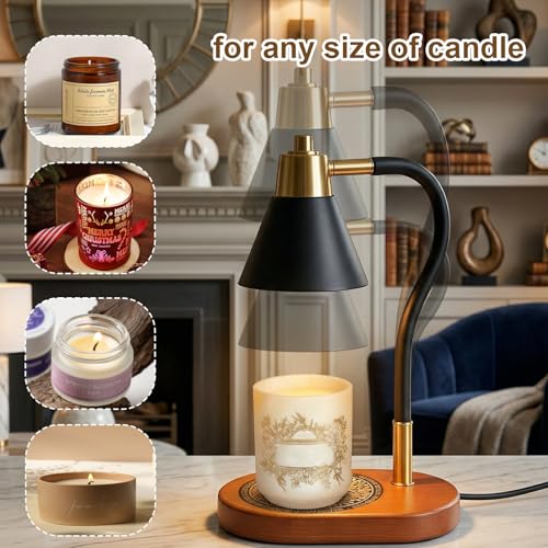 HISBO Candle Warmer Lamp with Timer & Dimmer, Adjustable Height Electric Wax Melter for Jar Candles, Dimmable Candle Lamp ...