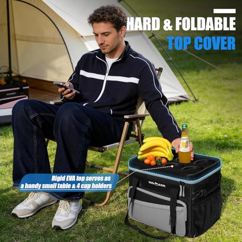 INSMEER Soft Cooler Bag with Hard Shell & 4 Cup Holders, 55 Cans 40L Collapsible Soft Sided Cooler, 100% Leakproof Insulat...
