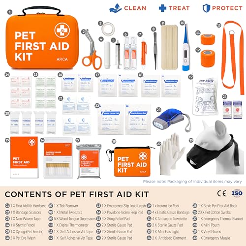 ARCA PET Cat & Dog First Aid Kit for Car - Pet Emergency Kit for Home Office Travel – Dog Camping Essentials with Digital ...