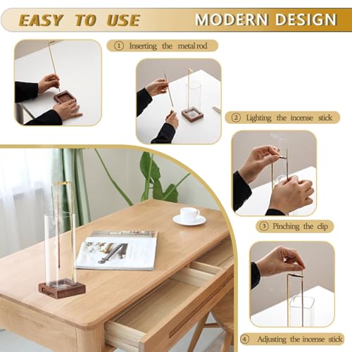 Ceremony Incense Holder, Wooden Incense Holder for Sticks with Glass Ash Catcher, Anti-ash Incense Burner with 20 Incense ...