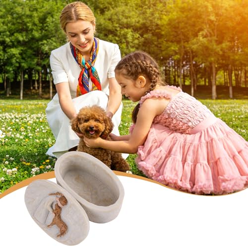 FriyGardcn Resin Keepsake Box Oval 3.82 Inch, Memorial Trinket Box for Dog Ashes Pet Hair Collar Tag, Engraved Girl with P...
