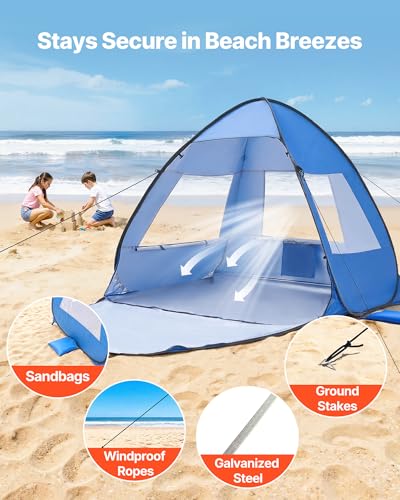 VEVOR Beach Tent Sun Shelter for 2 Person, UPF 50+ Protection, Portable Sun Shade Beach with Carrying Bag & Sand Pockets, ...