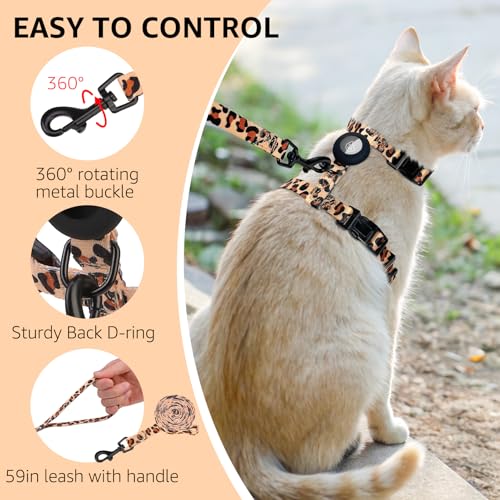 SCENEREAL Adjustable Cat Harness and Leash Set with AirTag Holder, Escape-Proof Design for Small to Large Cats, Lightweigh...