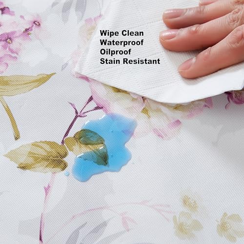 Newbridge Avery Garden Blooms and Buds Vinyl Rectangle Tablecloth, Hydrangea Pink Floral 60 x 102 Inch Flannel Backed Tabl...