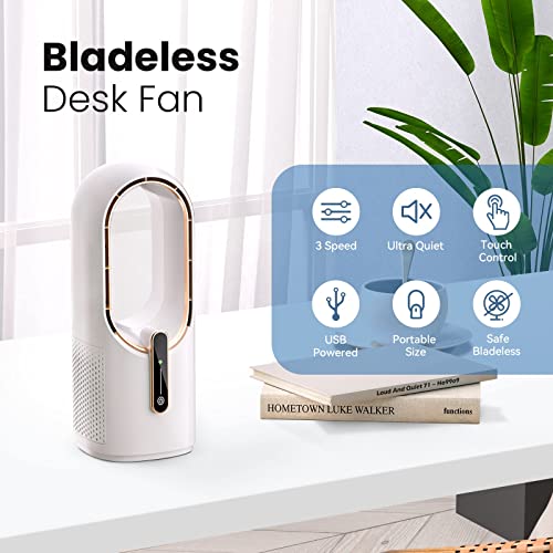 KONSIDEN Desk Fan Bladeless, 11.8 Inch Office Fan Small, Quiet, 3 Speed Adjustment, Touch Control, Easy to Clean, Desk Fan...