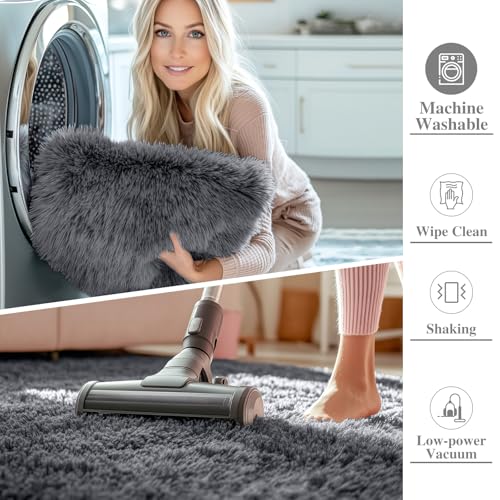 OLANLY Area Rugs for Living Room Bedroom, Machine Washable 4x5.9 ft Soft Fluffy Shaggy Bedside Rug, Indoor Floor Carpet fo...