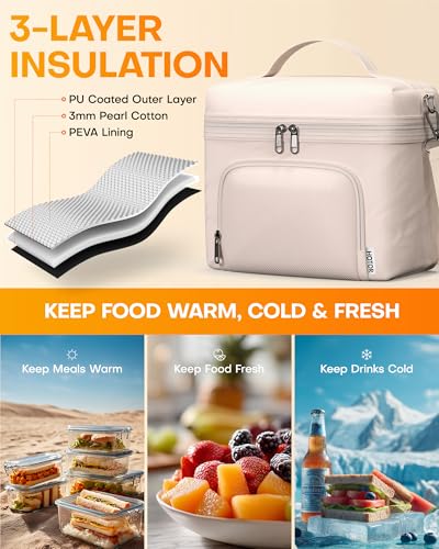 HOTOR Lunch Box for Women - Insulated Lunch Bag with Spacious 8L Capacity, PU Leather Cooler Bag, Water-Resistant & Easy t...