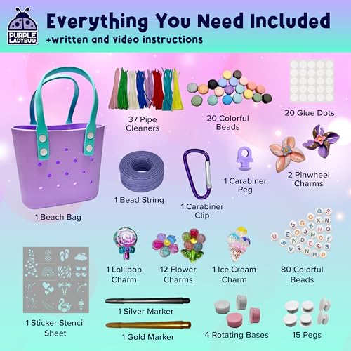PURPLE LADYBUG Personalized Your Own Beach Bag, Little Girls Fun Crafts for Girls,Birthday Gift idea