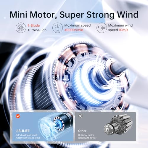 JISULIFE Portable Handheld Fan Life9, Turbo Power High Speed Air [18H Max Cooling Time], 5 Gear Wind, 5000mAh Rechargeabl...