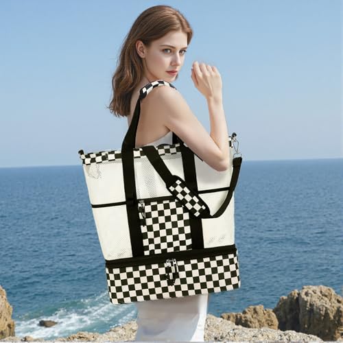 Bluboon Mesh Beach Tote Bag with Cooler Compartment Insulated Detachable Picnic Bag with Zipper and Pocket Pool Bag for Women