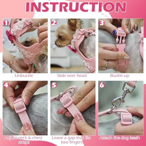 EXPAWLORER Cute Dog Harness, Pink Girl Adjustable No Pull Vest Harness and Leash Set, Soft Padded Step in Wedding Attire S...