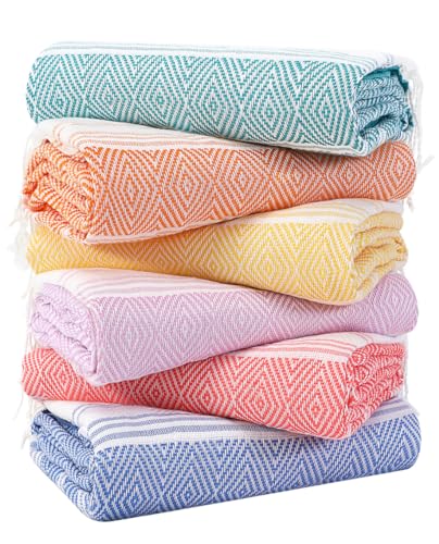 Genovega 6 Packs Oversized Turkish Beach Towels Set Bulk 74"x38" Extra Large Quick Dry Sand Free Light Swim Bath Camping P...