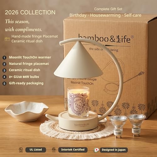 Bamboo&Life® Moonlit TouchOn Candle Warmer Lamp,4-Pc Eco-Luxury Set,Authentic Japan Moon Design,US Brand,UL&ETL Certified ...