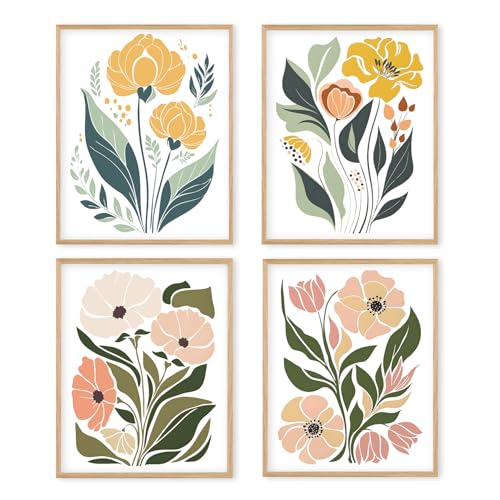 Boat Wades Boho Floral Unframed Wall Art Prints,Abstract Floral Posters & Prints For Living Room Bedroom Home Dorm Decor,M...