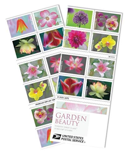USPS Garden Beauty Forever Postage Stamps Book of 20 self-stick First Class Wedding Celebration Anniversary Flower Party (...
