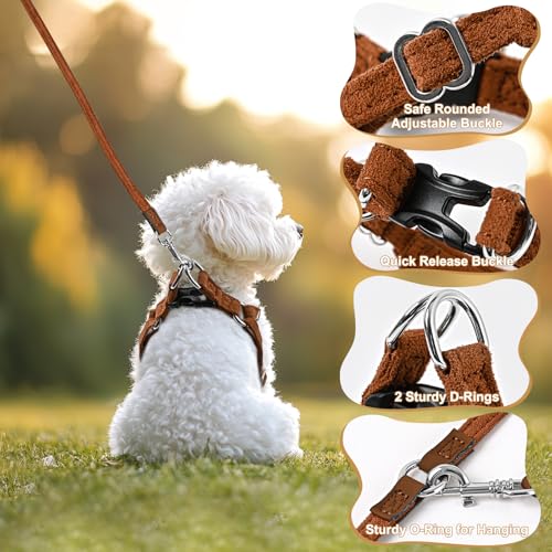 Small Dog Harness and Leash Set, Ultra Soft Suede No Pull Puppy Harness, Escape Proof Adjustable Vest for Small Dogs, Ligh...