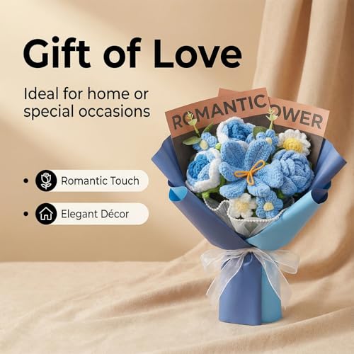 OceSylower Crochet Flower Bouquet, Knitted Flowers, Rose and Tulips for Mom Girlfriend, Mother's Day, Birthday Gifts, Grad...