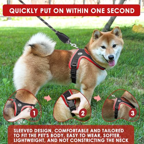 Dog Harness and Leash Set, No Pull Saddle Style Pet Harness, Breathable Mesh Adjustable Reflective Dog Vest for Dogs and C...