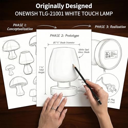 ONEWISH Small Bedside Lamp for Bedroom, 3-Way Dimmable Touch Control, 600 Lumen Bright Opal Glass Shade, 7.5 Inch Ultra Co...