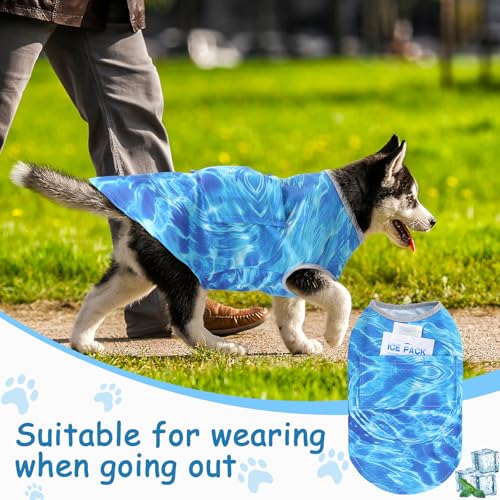 Huhumy 2 Pack Dog Cooling Shirts with 4 Pcs Ice Pack Cooling Vest Quick Dry Vest Dog Cooling Harness Summer Beach Hawaii J...