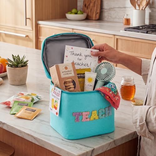Summer Teacher Appreciation Gifts Teach Chenille Letter Cooler Bag with Ribbon Thank You Tag Wooden Clamp Cooler Bag for E...