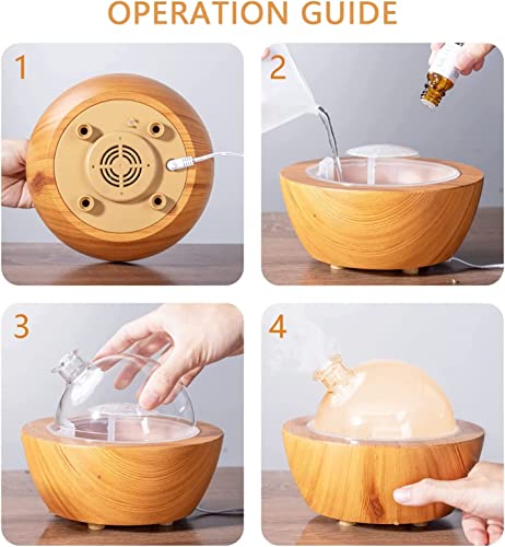 280ml Glass Essential Oil Diffuser Wood Grain Base Air Aroma Diffusers for Aromatherapy Cool Mist Humidifier with Safe Aut...