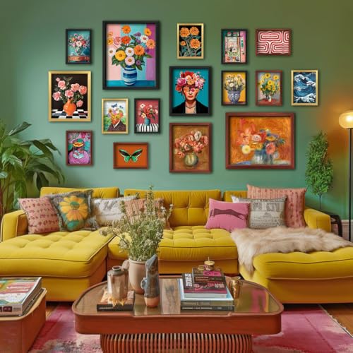 ANERZA 16 PCS Eclectic Wall Art Decor, Mid Century Modern Maximalist Home Gallery Wall Collage Kit Prints for Bedroom Bath...