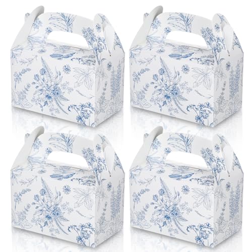 Dunzoom 24 Pack Blue Floral Paper Gift Boxes Party Favor Gift Gable Boxes with Chinoiserie Floral Printed Candy Treat Box ...