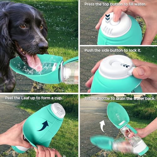 Uppetly Dog Water Bottle, Pet Water Bottle with Food Container and Drinking Feeder, Leak Proof, BPA-Free, Portable Foldabl...