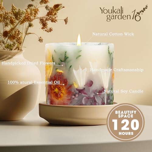 Youkali Scented Candles for Women,Burning Natural Soy Wax candles for home scented,Natural Pillar Candle with Dried Flower...