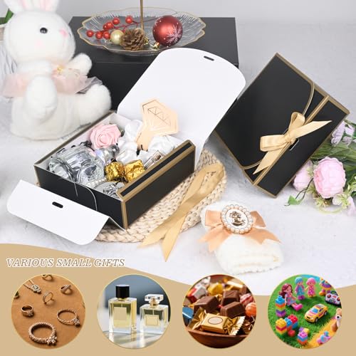 WLUSEAXI 10Pack Small Gift Boxes, 6.5''x6.5''x2'' Black Gift Boxes with Ribbon, Small Boxes for Gifts Birthday Wedding Par...