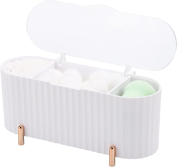 Tecbeauty Qtips Holder, 3 Grids Separate Cotton Swabs Ball Dispenser, Storage Box, Jar for Cotton Pads Bathroom Organizer ...